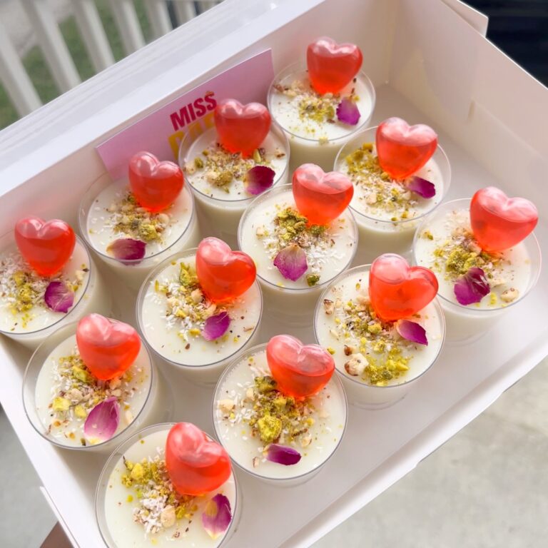 Dairy Free / Parve Malabi made with Pistachios, Coconut and Almonds. Topped with Rose Water Syrup.